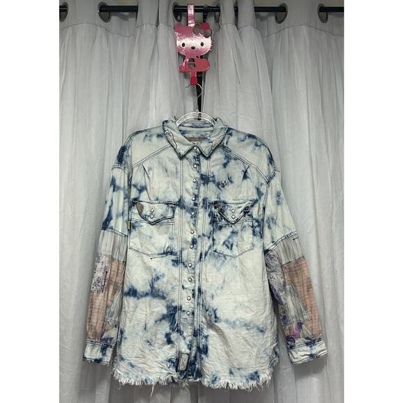 We The Free Sunshine Coast Patchwork Shacket Boho Oversized Tie Dye Sz Med - Picture 3 of 12